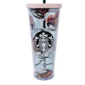 Starbucks Peony Flower Floral Tumbler Venti Cold Cup 24 oz Pink Lid & Straw 2019
